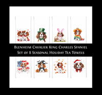 Cavalier King Charles Spaniel Holiday Towel Set of 8 Valentine St Patrick Cinco de Mayo Easter 4th of July Halloween Thanksgiving Christmas