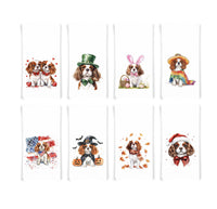 Cavalier King Charles Spaniel Holiday Towel Set of 8 Valentine St Patrick Cinco de Mayo Easter 4th of July Halloween Thanksgiving Christmas