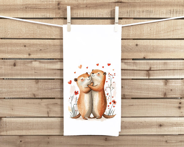 Gopher Couple Flour Sack Cotton Tea Towel Valentine's Day Birthday Mother's Day Christmas Gopher Lover Gift Idea