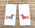 Dachshund Kitchen Towels - 100% Cotton Flour Sack Towels - Weiner Dog Housewarming Hostess Birthday Christmas Mothers Day Gift Idea