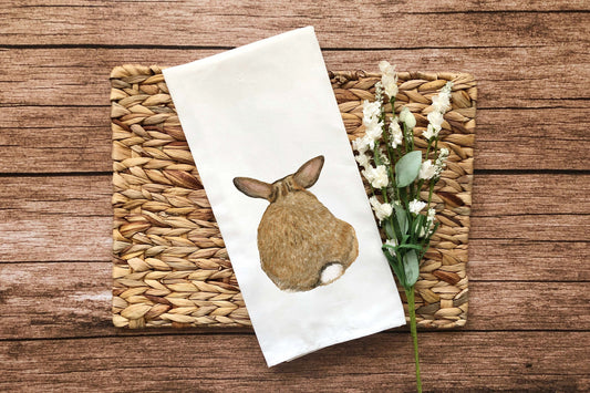 Brown Bunny Butt Tea Towels Funny Cute Easter Rabbit Hare Cottontail Flour Sack Dish Bathroom or Kitchen Decor Decorative Hand Towel