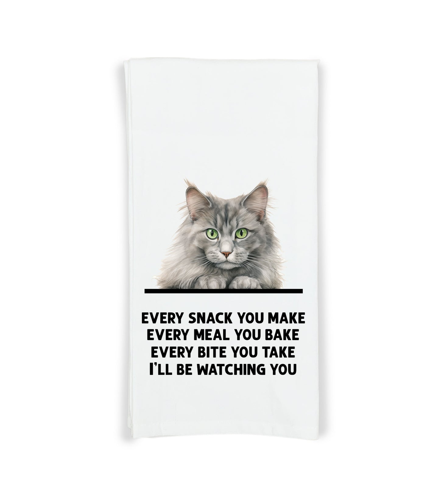 Nebelung Cat Every Snack You Make Flour Sack Kitchen Towel Funny Peeking Kitty Dish Cloth Housewarming Hostess Birthday Christmas Gift