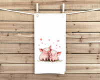Piglets Flour Sack Cotton Tea Towel Valentine's Day Birthday Mother's Day Christmas Pig Lover Gift Idea