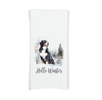 Bernese Mountain Dog Hello Winter Flour Sack Kitchen Towel Cute Berner Dog Autumn Birthday Christmas Gift Idea for Women Men Dog Lover Owner