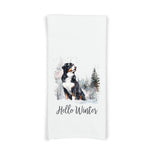 Bernese Mountain Dog Hello Winter Flour Sack Kitchen Towel Cute Berner Dog Autumn Birthday Christmas Gift Idea for Women Men Dog Lover Owner