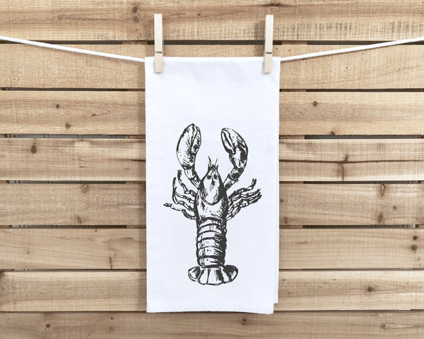 Lobster Flour Sack Kitchen Towel with Hanging Loop - Seafood Lover Dish Cloth Housewarming Hostess Mothers Day