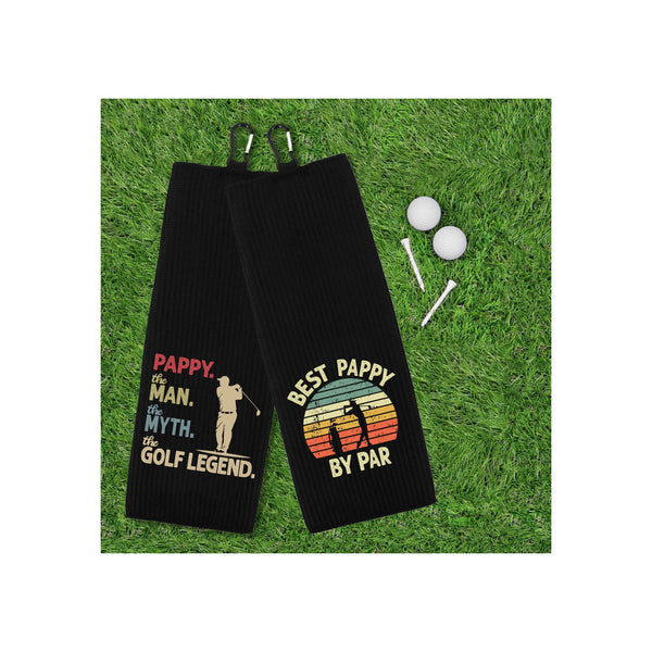 Pappy the Man the Myth the Golf Legend and Best Pappy by Par Set of 2 Tri-fold Golf Towel w/ Clip 100% Microfiber Waffle Weave Gift for Men