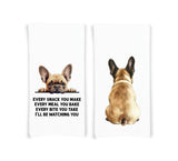 Fawn French Bulldog Set of 2 Flour Sack Kitchen Towels Funny Frenchie Dog Tea Towels Birthday Christmas Housewarming Gift Idea for Women Men