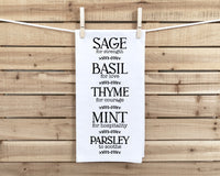 Sage Basil Thyme Mint Parsley Herbs Flour Sack Kitchen Towel with Hanging Loop - Tea Towel Housewarming Hostess Mothers Day Gift Idea