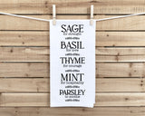 Sage Basil Thyme Mint Parsley Herbs Flour Sack Kitchen Towel with Hanging Loop - Tea Towel Housewarming Hostess Mothers Day Gift Idea