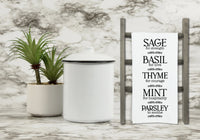 Sage Basil Thyme Mint Parsley Herbs Flour Sack Kitchen Towel with Hanging Loop - Tea Towel Housewarming Hostess Mothers Day Gift Idea