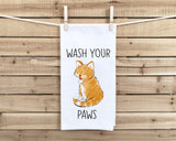 Wash Your Paws Cat Flour Sack Kitchen Towel with Hanging Loop Funny Cute Dish Cloth Housewarming Hostess Mothers Day Cat Lover Gift