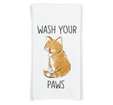 Wash Your Paws Cat Flour Sack Kitchen Towel with Hanging Loop Funny Cute Dish Cloth Housewarming Hostess Mothers Day Cat Lover Gift