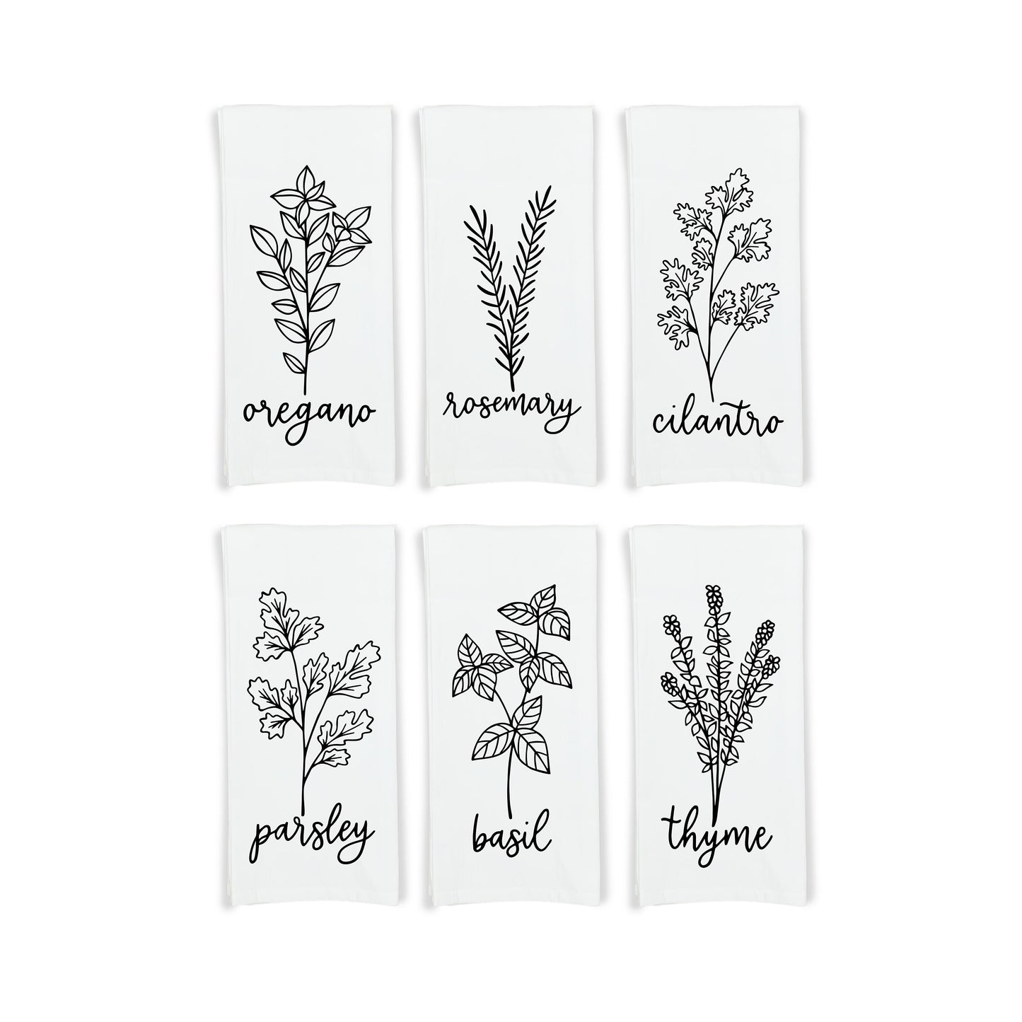 Herb Flour Sack Kitchen Towels - Set of 6 Oregano Rosemary Cilantro Mint Basil Thyme Farmhouse Birthday Christmas Mothers Day Gift for Women
