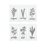 Herb Flour Sack Kitchen Towels - Set of 6 Oregano Rosemary Cilantro Mint Basil Thyme Farmhouse Birthday Christmas Mothers Day Gift for Women