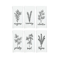 Herb Flour Sack Kitchen Towels - Set of 6 Oregano Rosemary Cilantro Mint Basil Thyme Farmhouse Birthday Christmas Mothers Day Gift for Women