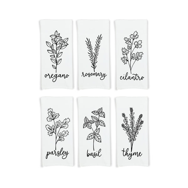 Herb Flour Sack Kitchen Towels - Set of 6 Oregano Rosemary Cilantro Mint Basil Thyme Farmhouse Birthday Christmas Mothers Day Gift for Women