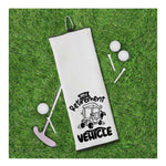 My Retirement Vehicle Tri-fold Golf Towel with Clip 100% Microfiber Waffle Weave Black White Gift Idea for Golfer Retiring Men Women