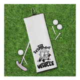 My Retirement Vehicle Tri-fold Golf Towel with Clip 100% Microfiber Waffle Weave Black White Gift Idea for Golfer Retiring Men Women