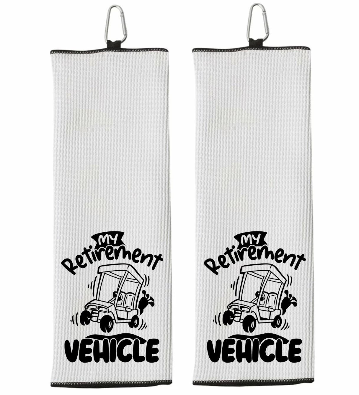 My Retirement Vehicle Tri-fold Golf Towel with Clip 100% Microfiber Waffle Weave Black White Gift Idea for Golfer Retiring Men Women