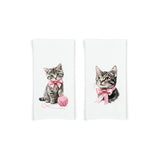 Set of 2 Gray Tabby Cat Flour Sack Kitchen Towels Cute Pink Bow Coquette Girly Kitten Tea Towel Housewarming Hostess Birthday Christmas Gift