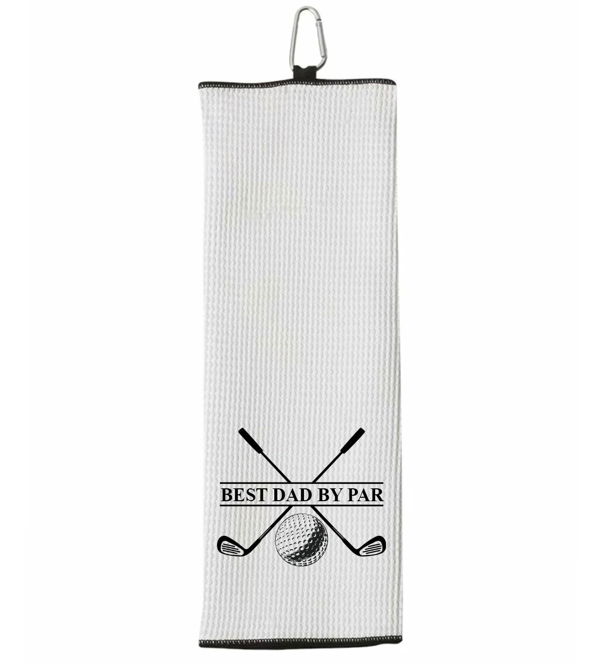 Best Dad By Par Tri-fold Golf Towel with Clip 100% Microfiber Waffle Weave Black White Gift Idea for Golfer Men