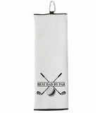 Best Dad By Par Tri-fold Golf Towel with Clip 100% Microfiber Waffle Weave Black White Gift Idea for Golfer Men