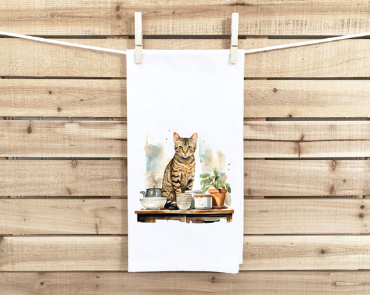 Bengal Cat in the Kitchen Flour Sack Kitchen Towel Kitty Dish Cloth Housewarming Hostess Birthday Christmas Gift