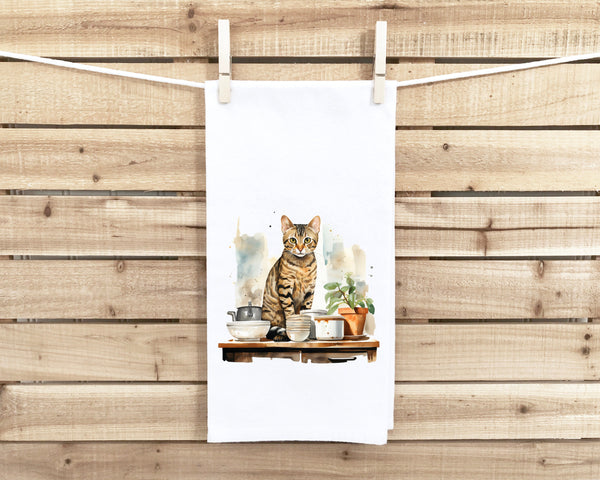 Bengal Cat in the Kitchen Flour Sack Kitchen Towel Kitty Dish Cloth Housewarming Hostess Birthday Christmas Gift