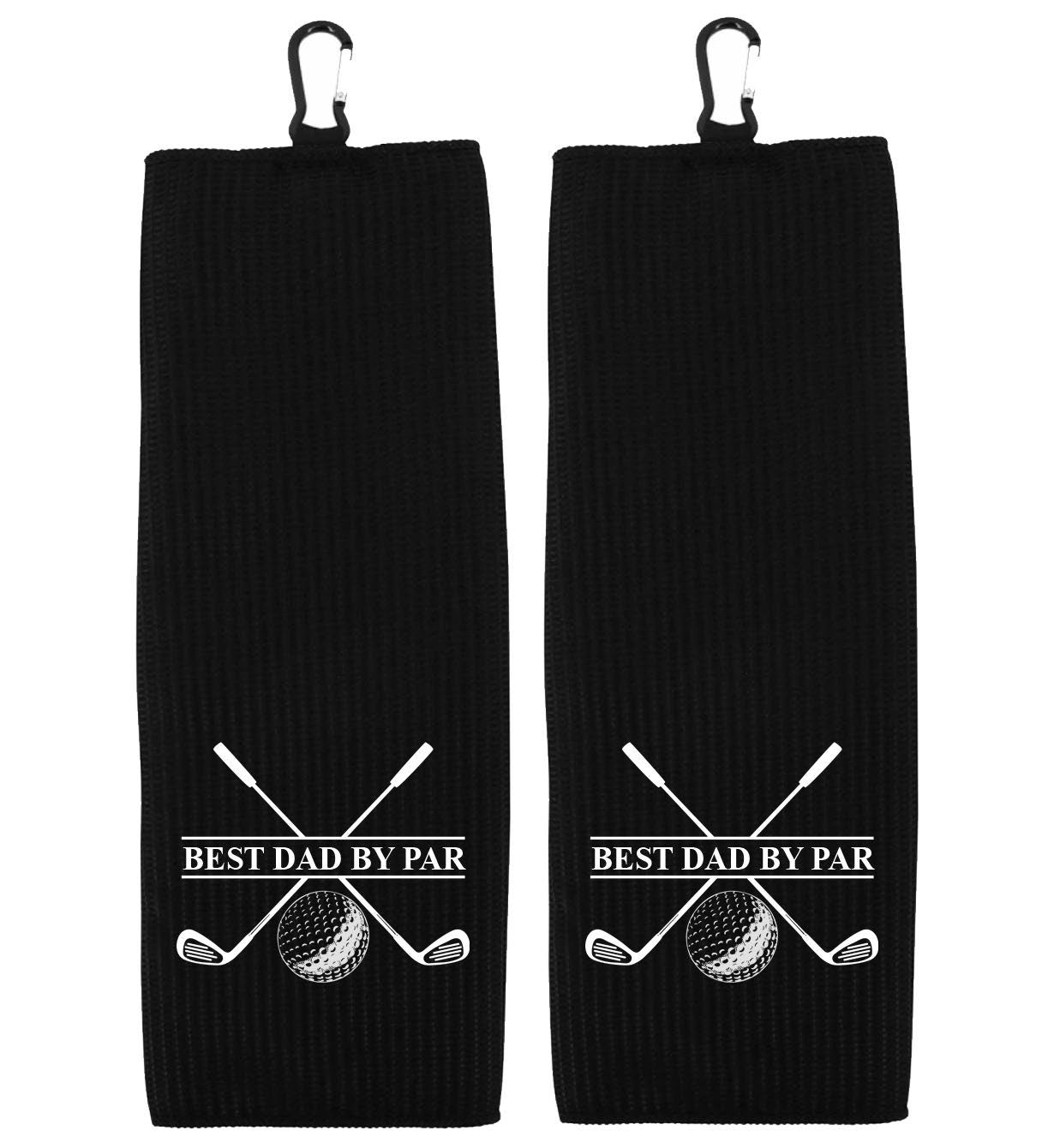 Best Dad By Par Tri-fold Golf Towel with Clip 100% Microfiber Waffle Weave Black White Gift Idea for Golfer Men