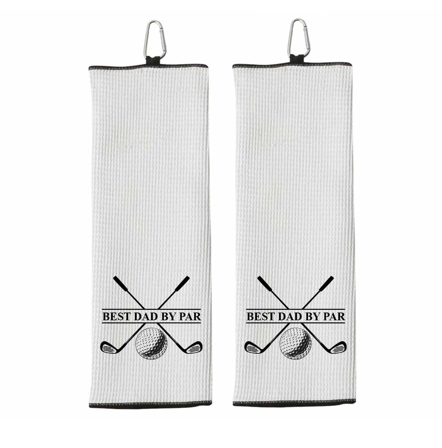 Best Dad By Par Tri-fold Golf Towel with Clip 100% Microfiber Waffle Weave Black White Gift Idea for Golfer Men