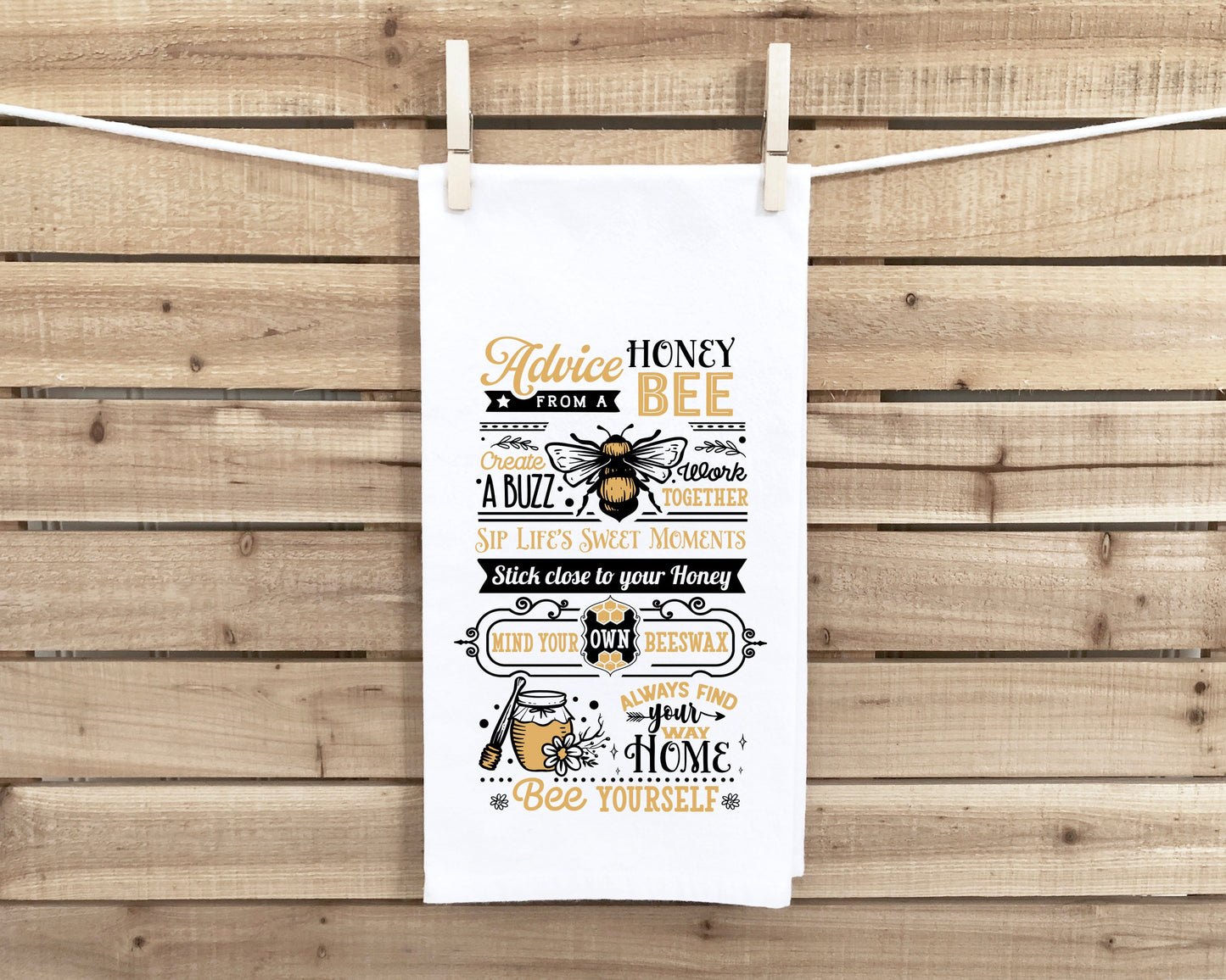 Advice from a Honey Bee Hand Towel with Hanging Loop - 100% Cotton Flour Sack Towels - Bee Lover Hostess Birthday Mother's Day Gift
