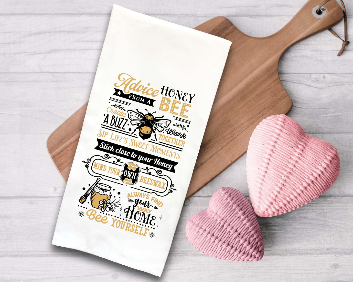 Advice from a Honey Bee Hand Towel with Hanging Loop - 100% Cotton Flour Sack Towels - Bee Lover Hostess Birthday Mother's Day Gift