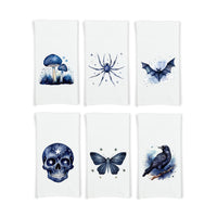 Midnight Blue Halloween Flour Sack Kitchen Towels Spider Skull Raven Bat Mushrooms Birthday Christmas Housewarming Hostess Halloween Gift