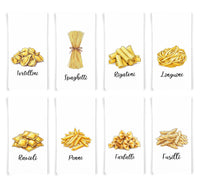 Pasta Kitchen Towel Set of 8 - Penne, Ravioli, Rigatoni, Linguini, Farfalle, Fusilli, Tortellini and Spaghetti, Gift Idea for Pasta Lover