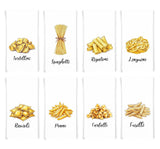 Pasta Kitchen Towel Set of 8 - Penne, Ravioli, Rigatoni, Linguini, Farfalle, Fusilli, Tortellini and Spaghetti, Gift Idea for Pasta Lover