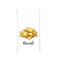 Pasta Kitchen Towel Set of 8 - Penne, Ravioli, Rigatoni, Linguini, Farfalle, Fusilli, Tortellini and Spaghetti, Gift Idea for Pasta Lover