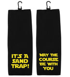 May the Course Be with You and It's a Sand Trap! Set of 2 Tri-fold Golf Towel with Clip 100% Microfiber Waffle Weave Gift Idea for Men Women