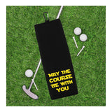 May the Course Be with You and It's a Sand Trap! Set of 2 Tri-fold Golf Towel with Clip 100% Microfiber Waffle Weave Gift Idea for Men Women