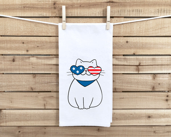 Patriotic Cat Hand Towel 4th of July USA Red White Blue American Flag Birthday Father's Day Christmas Gift for Men Dad Grandfather Him