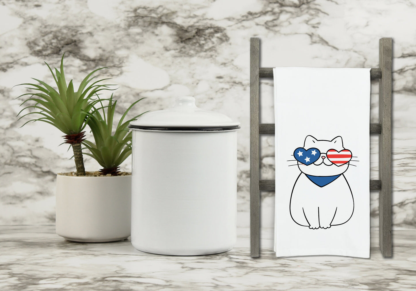 Patriotic Cat Hand Towel 4th of July USA Red White Blue American Flag Birthday Father's Day Christmas Gift for Men Dad Grandfather Him