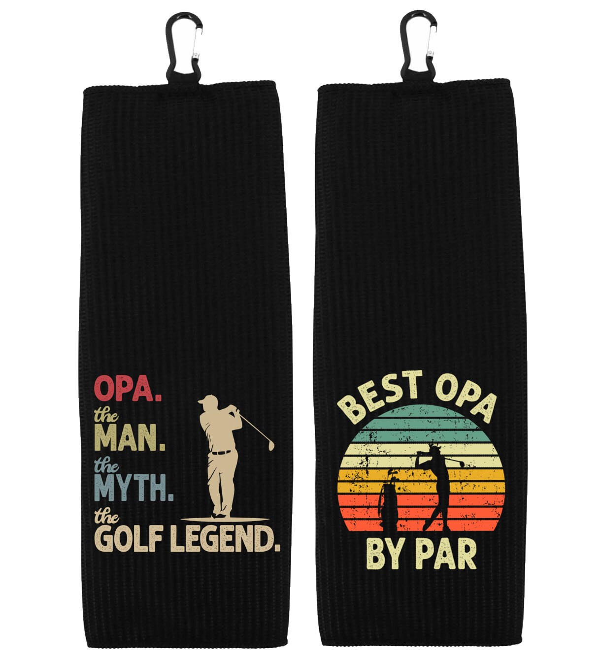 Opa the Man the Myth the Golf Legend and Best Opa by Par Set of 2 Tri-fold Golf Towel w/ Clip 100% Microfiber Waffle Weave Gift for Men