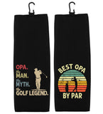 Opa the Man the Myth the Golf Legend and Best Opa by Par Set of 2 Tri-fold Golf Towel w/ Clip 100% Microfiber Waffle Weave Gift for Men