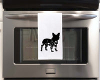 French Bulldog Floral Silhouette Flour Sack Kitchen Towel Frenchie Dish Housewarming Birthday Christmas Gift for Women Men Mom Dog Lovers