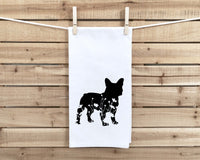 French Bulldog Floral Silhouette Flour Sack Kitchen Towel Frenchie Dish Housewarming Birthday Christmas Gift for Women Men Mom Dog Lovers