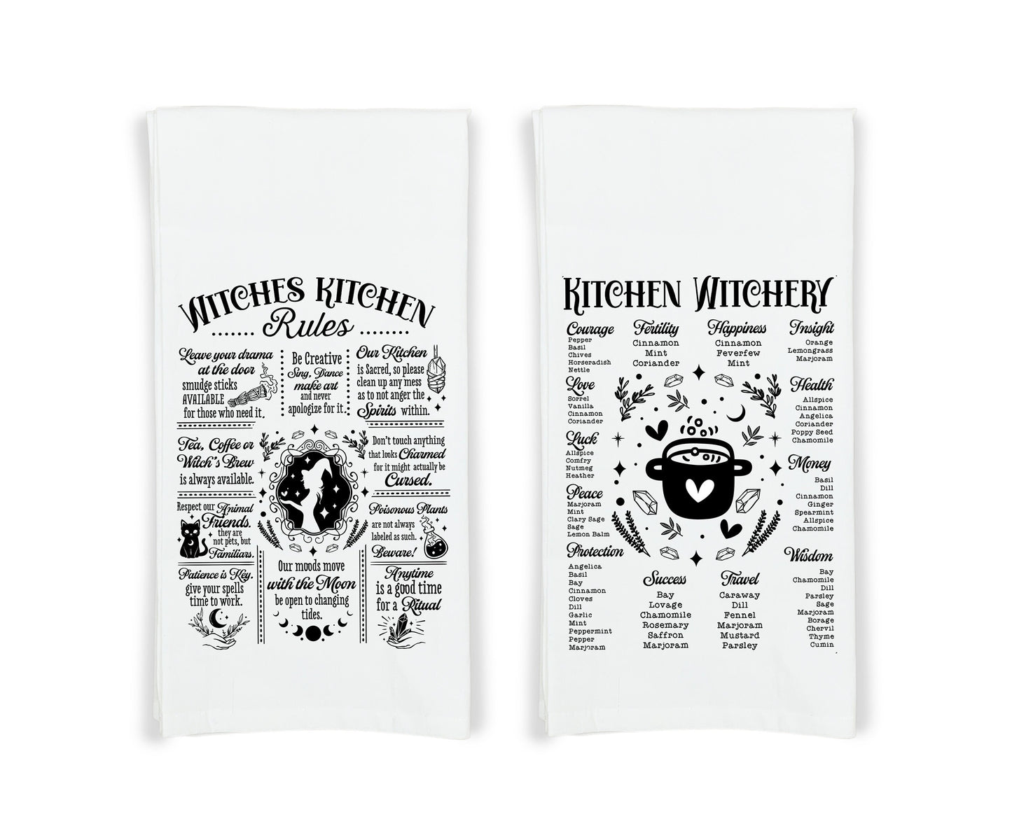 Witches Kitchen Rules and Kitchen Witchery Flour Sack Kitchen Towels Witch Birthday Christmas Housewarming Hostess Halloween Witchy Gift