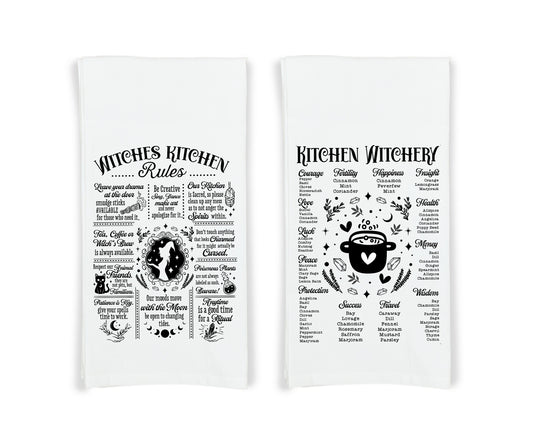 Witches Kitchen Rules and Kitchen Witchery Flour Sack Kitchen Towels Witch Birthday Christmas Housewarming Hostess Halloween Witchy Gift