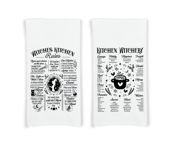 Witches Kitchen Rules and Kitchen Witchery Flour Sack Kitchen Towels Witch Birthday Christmas Housewarming Hostess Halloween Witchy Gift