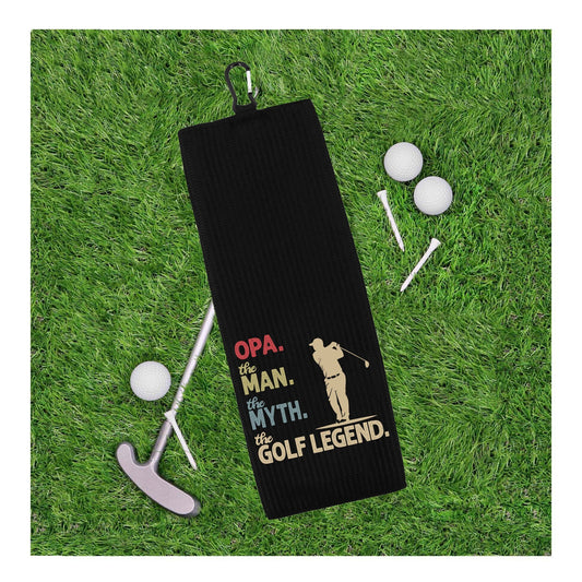 Opa the Man the Myth the Golf Legend Tri-fold Golf Towel with Clip 100% Microfiber Waffle Weave Gift Idea for Golfer Men Grandpa Dad