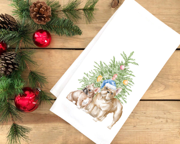 French Bulldog Christmas Tea Towel Cute Colorful Watercolor Flour Sack Kitchen Towel Home Decor Decoration for Men Women Family Friends